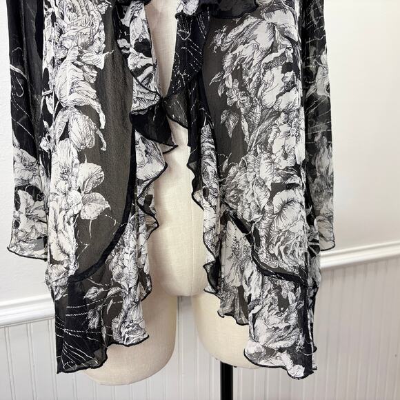 Citron Size XL Cardigan 100% Silk Floral Whimsigoth Dark Fairy Boho Sheer Floral - Picture 11 of 15